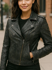 Load image into Gallery viewer, Dark Maiden Womens Studded Leather Jacket