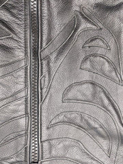 Load image into Gallery viewer, Skeleton Bones Black on Black Classic Style Leather Jacket Closeup | The Alley