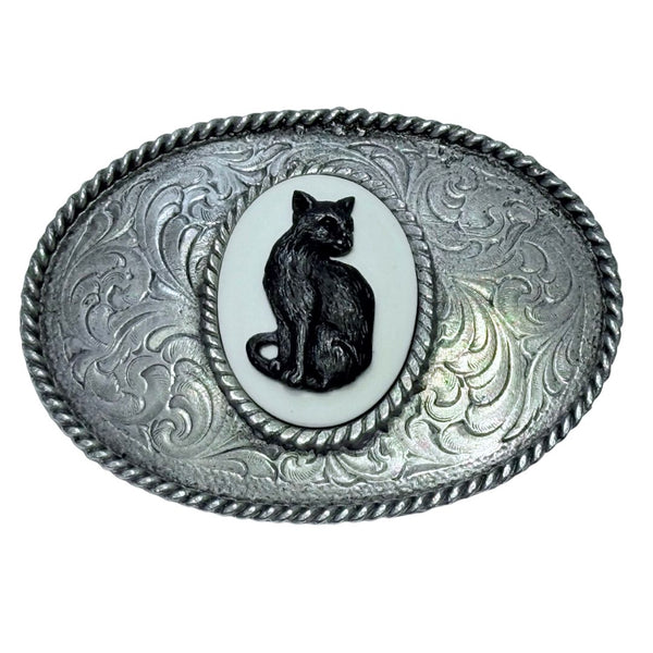 Vintage Western Cowboy Belt Buckle Ornate Oval Cat Eye‎ Stone Metal Brown Silver Vintage Western Cowboy Belt Buckle Ornate Oval Cat Eye Stone  main image 4