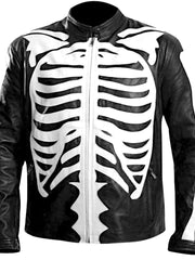 Load image into Gallery viewer, Skeleton Bones White on Black Leather Jacket-front