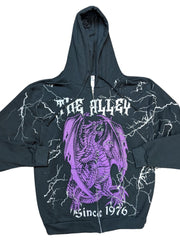 Load image into Gallery viewer, Monster Print Purple Dragon Zip Up Hoodie | The Alley