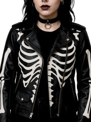 Load image into Gallery viewer, Womens White Skeleton Bones Classic Motorcycle Jacket