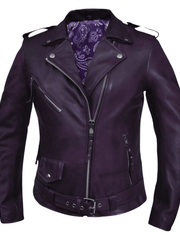 Load image into Gallery viewer, Purple Rain Classic Womens Leather Motorcycle Jacket