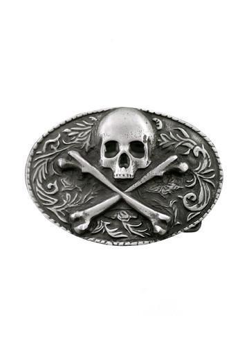 Belts & Buckles - Ornate Oval Skull & Crossbones Belt Buckle