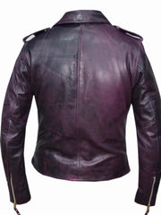 Load image into Gallery viewer, Classic Purple Womens Lambskin Leather Motorcycle Jacket -Rear