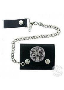 Accessories - Ram's Head Pentagram Biker Tri-fold Wallet With Chain
