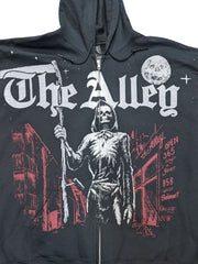 Load image into Gallery viewer, Monster Print Red Reaper Hoodie Closeup | The Alley