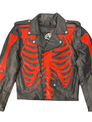 Load image into Gallery viewer, Skeleton Bones Red on Black Classic Style Leather Jacket - The Alley Chicago