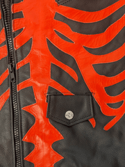 Load image into Gallery viewer, Skeleton Bones Red on Black Classic Style Leather Jacket - The Alley Chicago