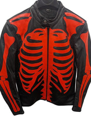 Load image into Gallery viewer, Skeleton Bones Red on Black Leather Jacket - The Alley Chicago