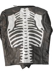 Load image into Gallery viewer, Skeleton Bones Silver on Black Classic Style Leather Jacket - The Alley Chicago