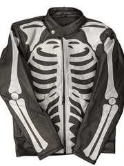 Load image into Gallery viewer, Skeleton Bones Silver on Black Leather Jacket - The Alley Chicago