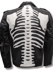 Load image into Gallery viewer, Skeleton Bones White on Black Classic Style Leather Jacket - The Alley Chicago