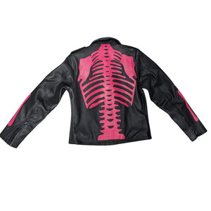 Womens Pink Skeleton Bones Classic Motorcycle Jacket - The Alley Chicago