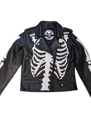 Load image into Gallery viewer, Womens White Skeleton Bones Classic Motorcycle Jacket - The Alley Chicago