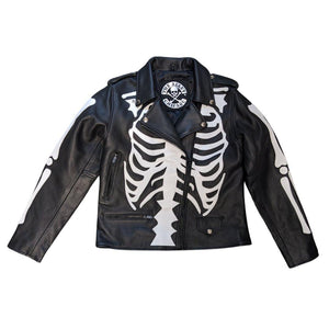 Womens White Skeleton Bones Classic Motorcycle Jacket - The Alley Chicago