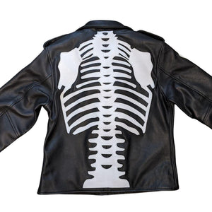 Womens White Skeleton Bones Classic Motorcycle Jacket - The Alley Chicago