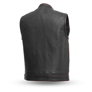 Born Free Leather Club Vest with Red Stitching