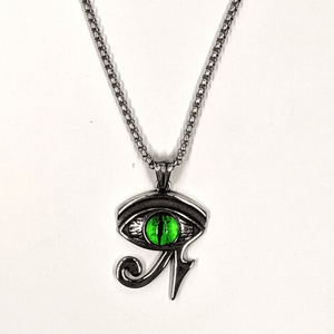 Eye of Horace with Green Gem Steel Chain Necklace