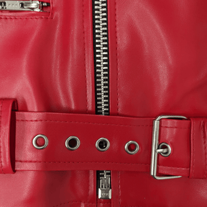 red vegan leather jacket closeup