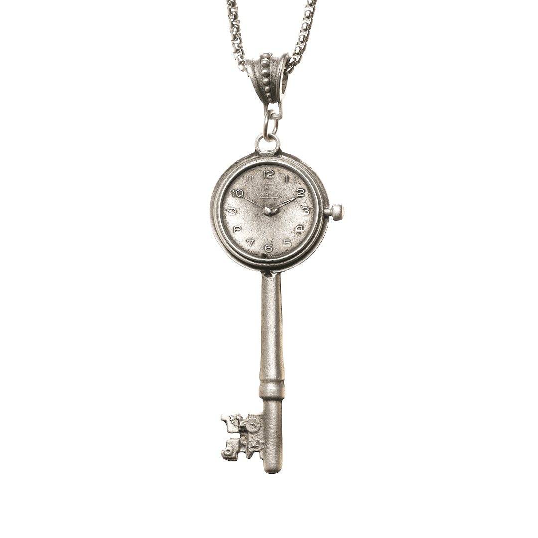 Silver Skeleton Key Pendant on Box Chain Necklace