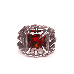Red Square Gem in Claw Stainless Steel Ring