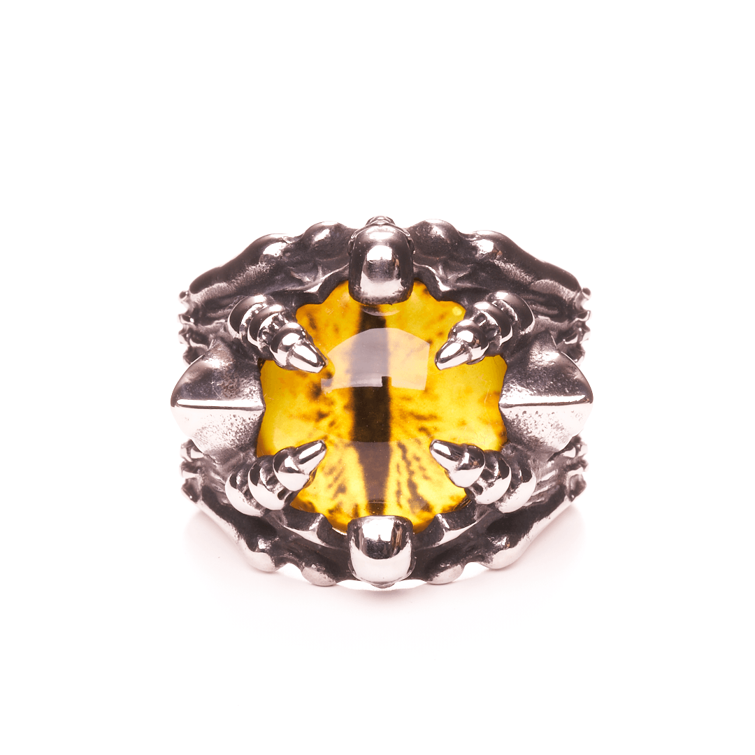 Yellow Eye in Claw Stainless Steel Ring