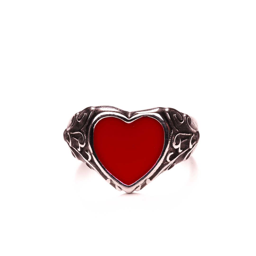 Solid Red Heart Stainless Steel Ring