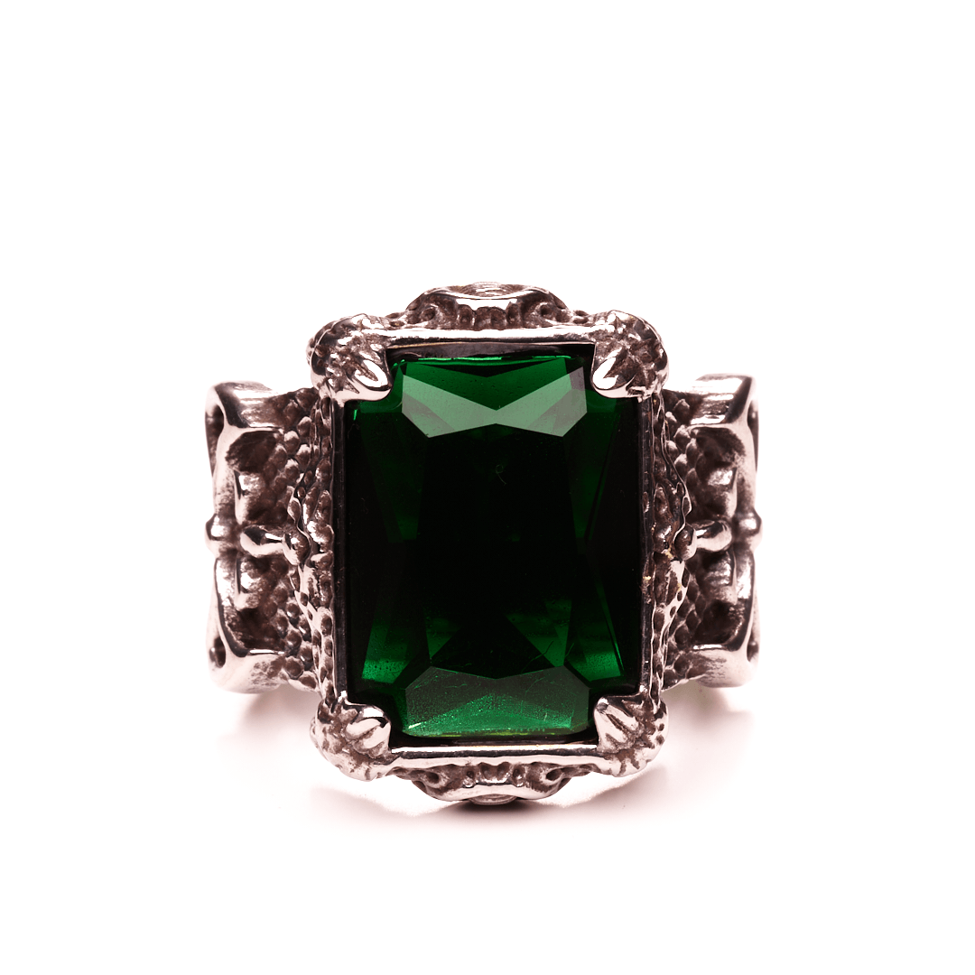 Green Gem in Claw Stainless Steel Ring