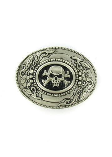 Vampire Skull and Crossbones Antiqued Oval Belt Buckle Vampire Skull and Crossbones Antiqued Oval Belt Buckle