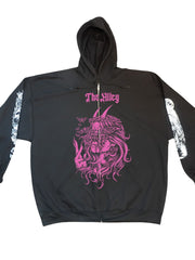 Load image into Gallery viewer, Moth Lady Zip Up Hoodie with Printed Sleeves. | The Alley
