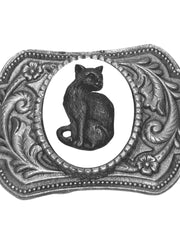 Load image into Gallery viewer, Black Cat Ornate Rectangular Belt Buckle
