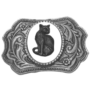 Black Cat Ornate Rectangular Belt Buckle
