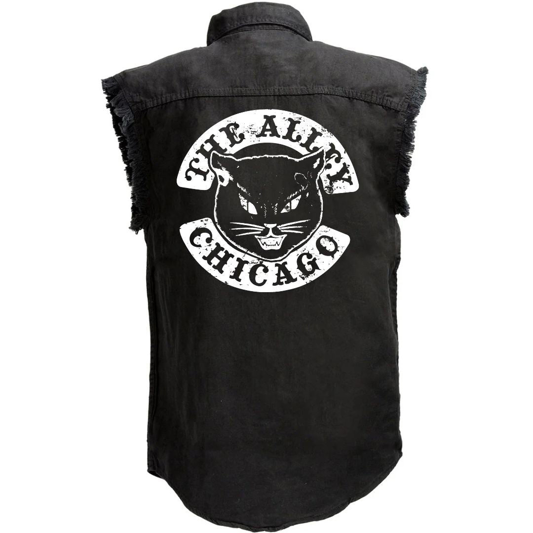 Black Cat Sleeveless Button Up Shirt