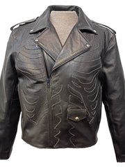 Load image into Gallery viewer, Skeleton Bones Black on Black Classic Style Leather Jacket Front | The Alley
