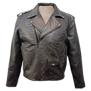 Skeleton Bones Black on Black Classic Style Leather Jacket Front | The Alley