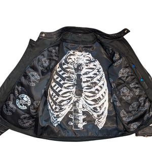 Skeleton Bones White on Black Leather Jacket
