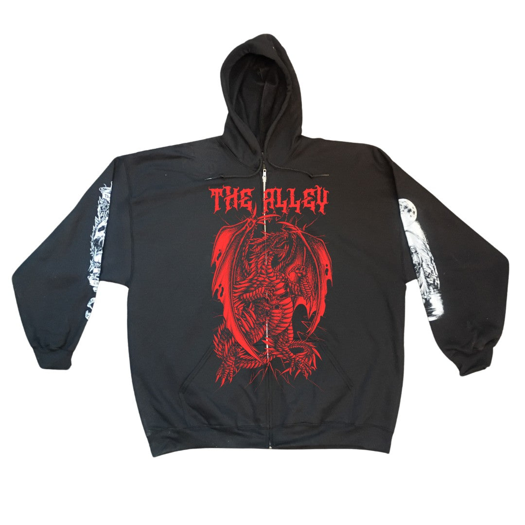 Gothic Dragon Zip Up Hoodie with Printed Sleeves | The Alley