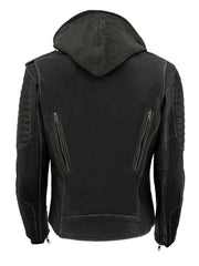 Load image into Gallery viewer, Black Ember Womens Leather Jacket With Removable Hoodie
