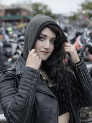 Load image into Gallery viewer, Black Ember Womens Leather Jacket With Removable Hoodie
