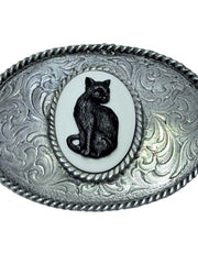 Load image into Gallery viewer, Black Cat Ornate Oval Belt Buckle
