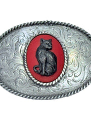 Load image into Gallery viewer, Black Cat Ornate Oval Belt Buckle

