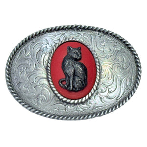 Black Cat Ornate Oval Belt Buckle