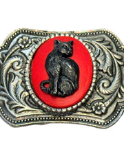 Load image into Gallery viewer, Black Cat Ornate Rectangular Belt Buckle
