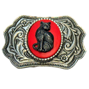 Black Cat Ornate Rectangular Belt Buckle