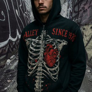 Monster Print Rib and Heart Zip Up Hoodie