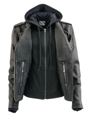 【NACHE】24fw SEAM LINE LEATHER HOODIE JACKET Lilima - Cropped Okobor™ Alt-Leather Puffer Jacket - Black