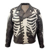 Skeleton Bones White on Black Classic Style Leather Jacket