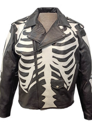 Load image into Gallery viewer, Skeleton Bones White on Black Classic Style Leather Jacket Front | The Alley

