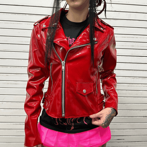 Amber Womens Vegan Wet Look Red Jacket - The Alley Chicago